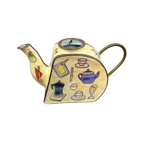Vintage Dept 56 Whimsical Square Miniature Enamel Teapot By NO LID